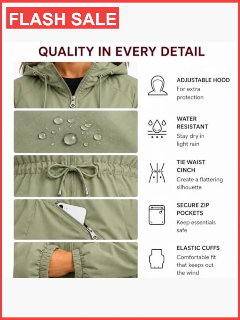Women's Insulated Windbreaker Jacket Water Resistant Long Length - Picture 4 of 7